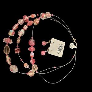 Elegant Pink and Silver Beaded Necklace Set